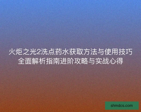 火炬之光2洗点药水获取方法与使用技巧全面解析指南进阶攻略与实战心得