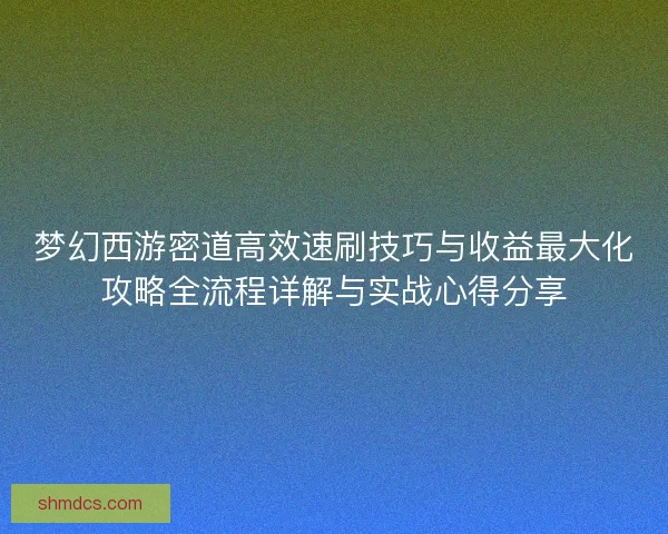 梦幻西游密道高效速刷技巧与收益最大化攻略全流程详解与实战心得分享