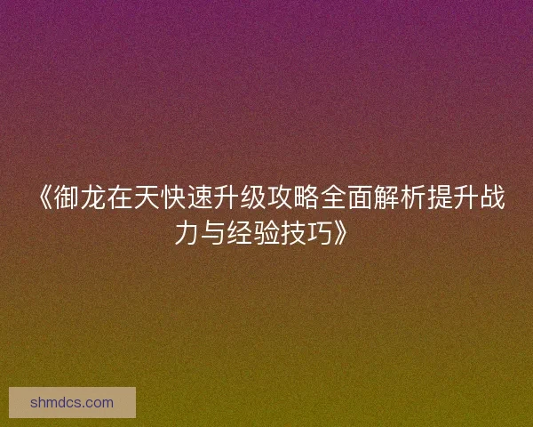 《御龙在天快速升级攻略全面解析提升战力与经验技巧》